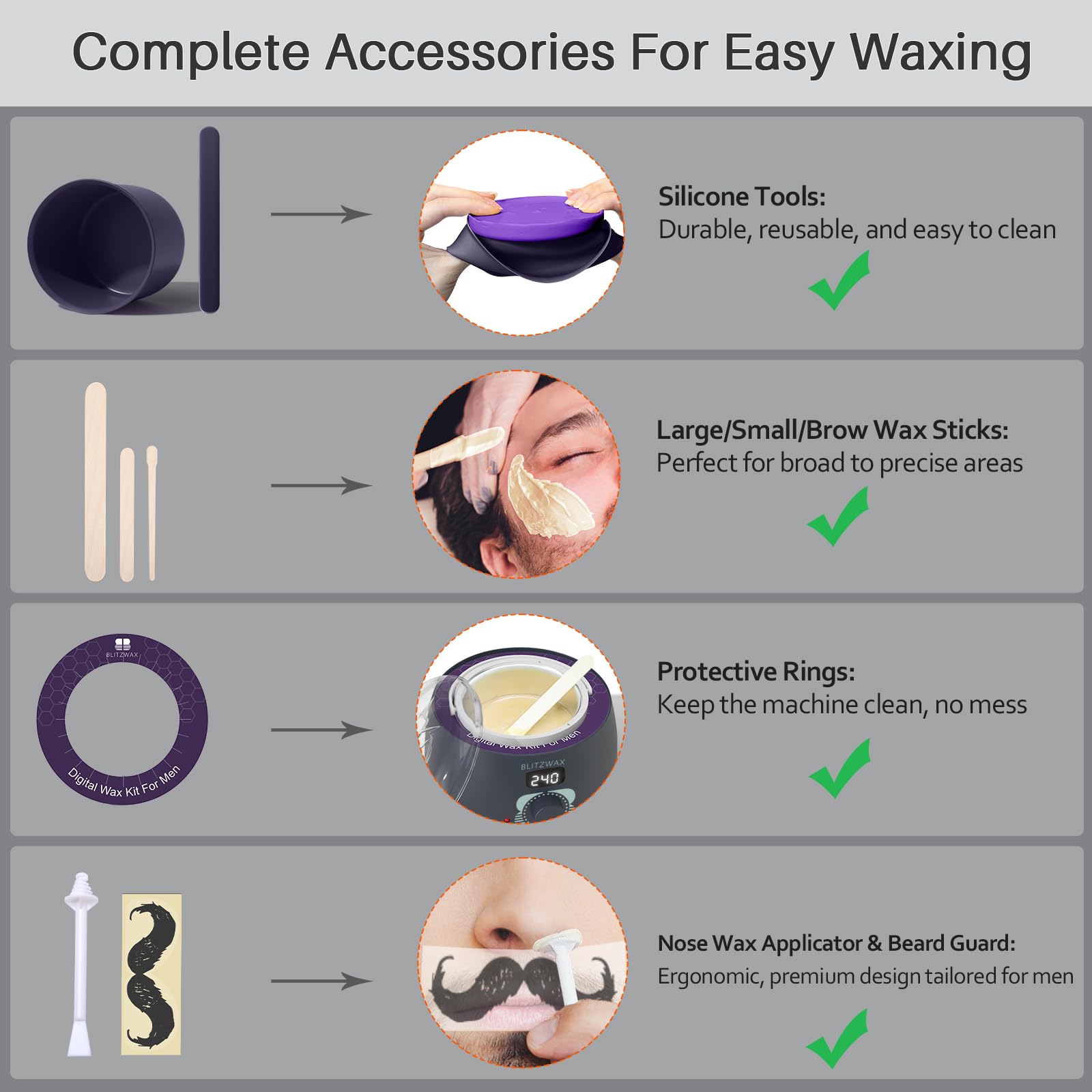 BLITZWAX-skin-friendly-wax-formula image signals gentle waxing.
