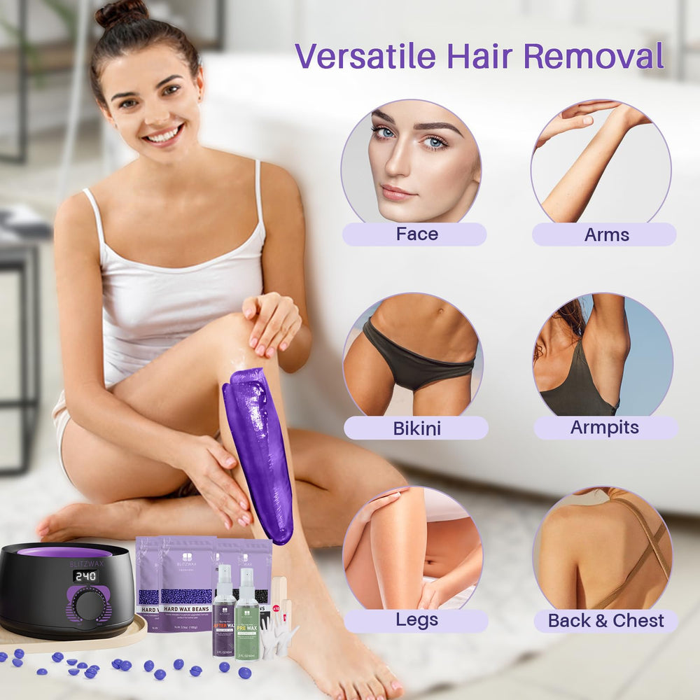 BLITZWAX underarms-bikini-area kit supports easy near-skin waxing