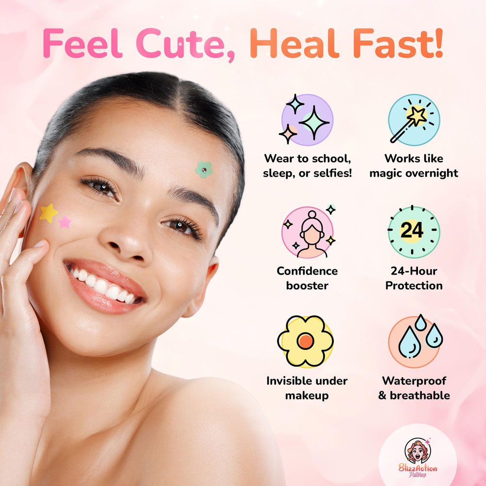BlizzAction Patches tweezers and mirror kit enable precise placement and quick skincare checks.