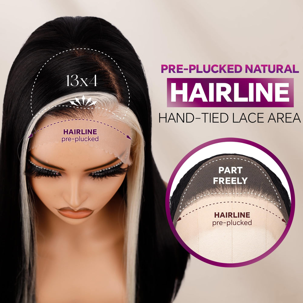 BLL Lace Front Wig Skunk Stripe back view displays long straight length for everyday glam
