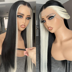 BLL Lace Front Wig Skunk Stripe front view highlights natural pre-plucked hairline for daily wear