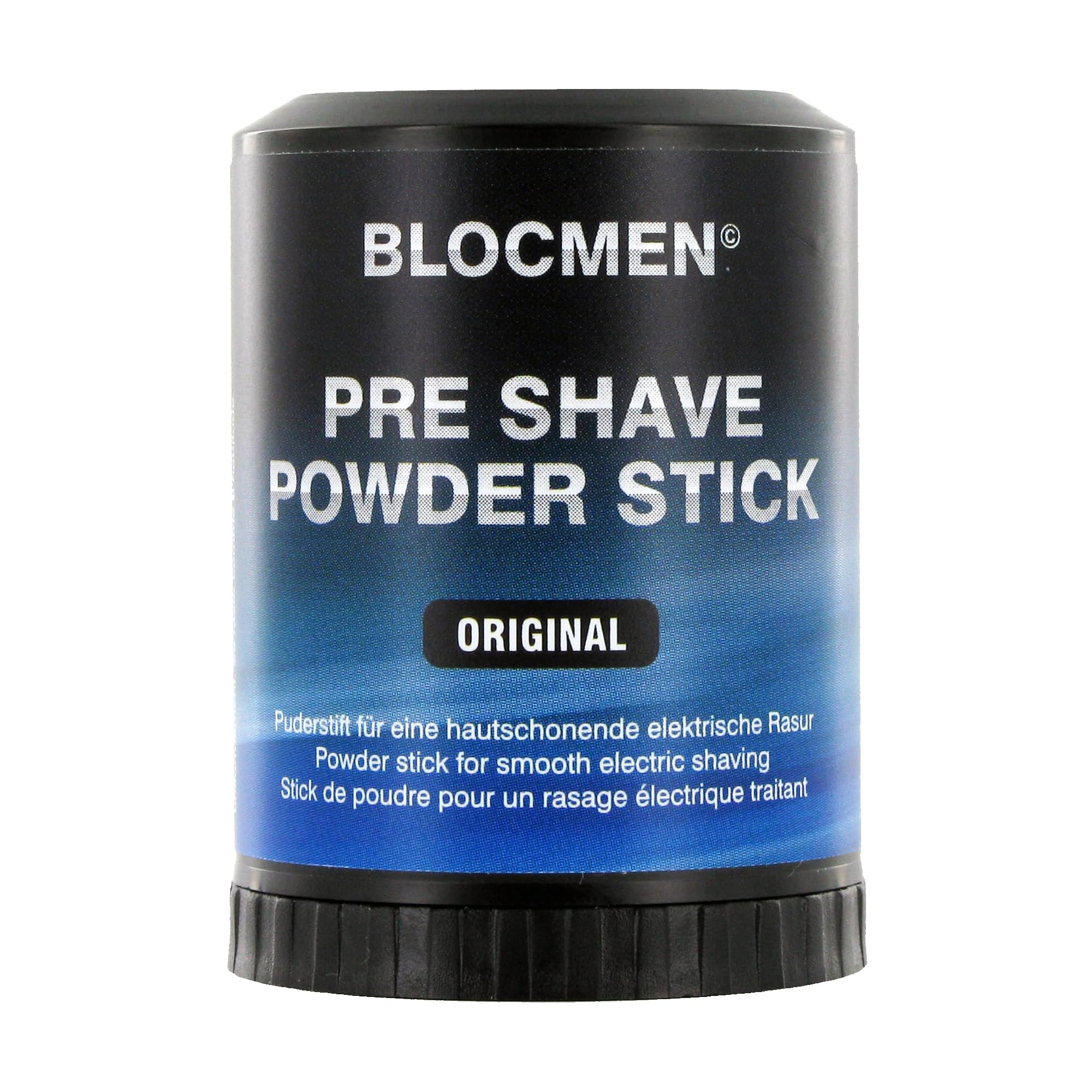 Blocmen Original Pre Shave Powder Stick 60 g front view reduces friction for smoother shave