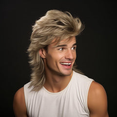 Blonde Mullet Wig front view shows retro 80s style for cosplay