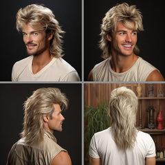 Blonde Mullet Wig side view reveals long 50cm silhouette for bold looks
