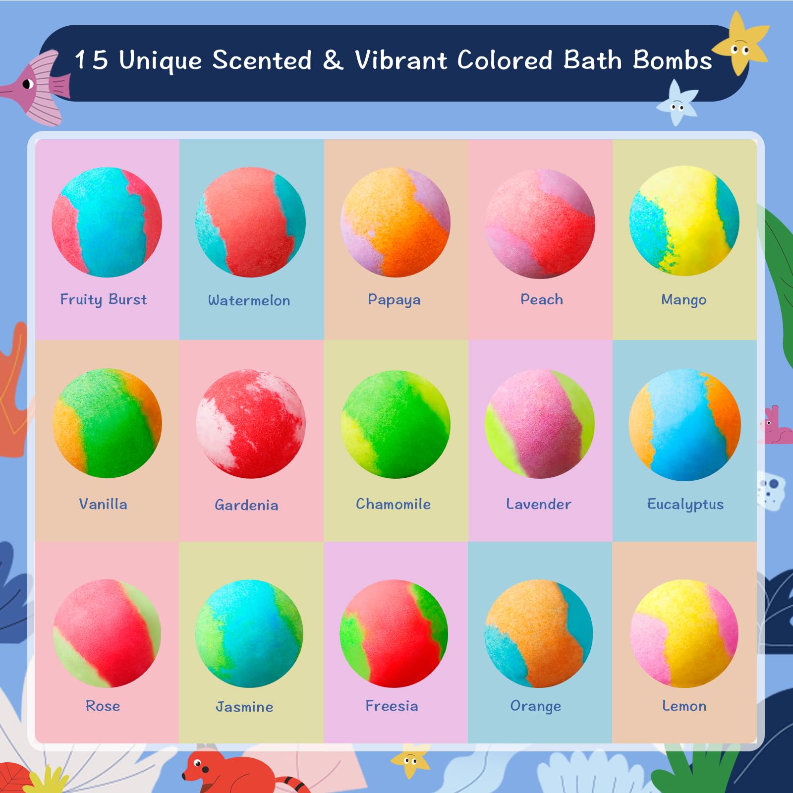BloomFizzy Jungle Bath Bomb fragrance variety for sensory-friendly scents during bath.