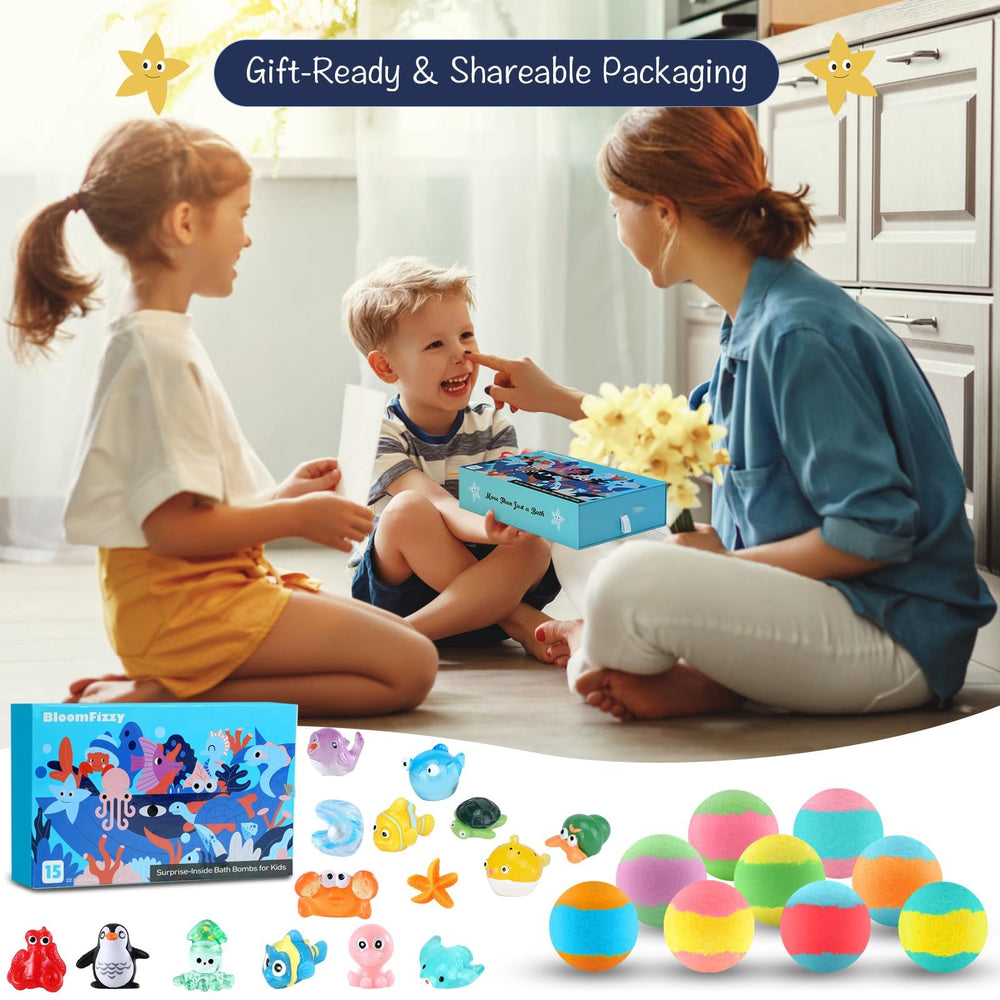 BloomFizzy Sea Surprise bath bombs with gentle vegan hypoallergenic formula