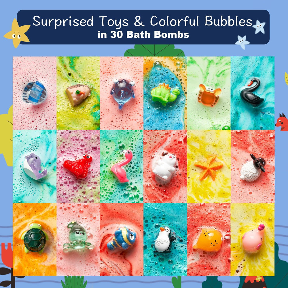 BloomFizzy surprise-toy bath bomb reveals hidden toy during bath.