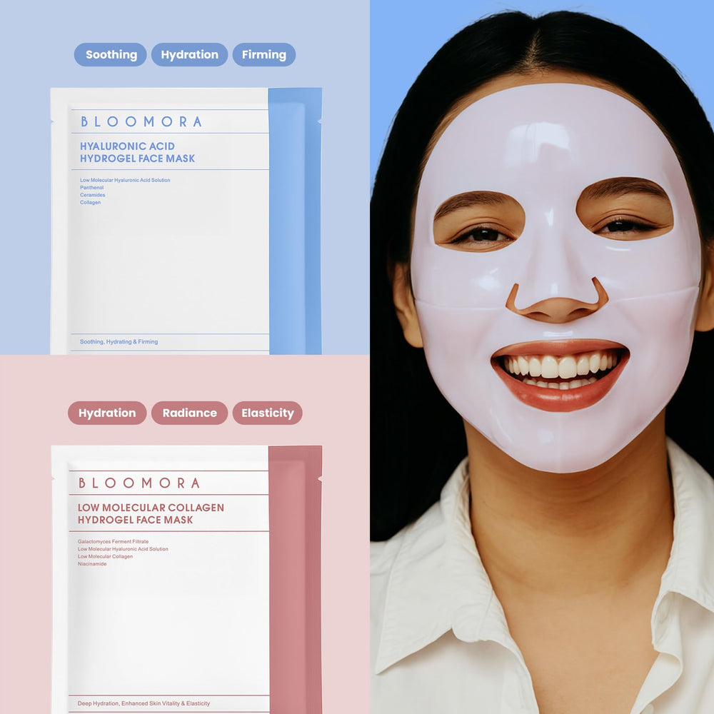 BLOOMORA box-four-packs packaging shows convenient, ready-to-use skincare set