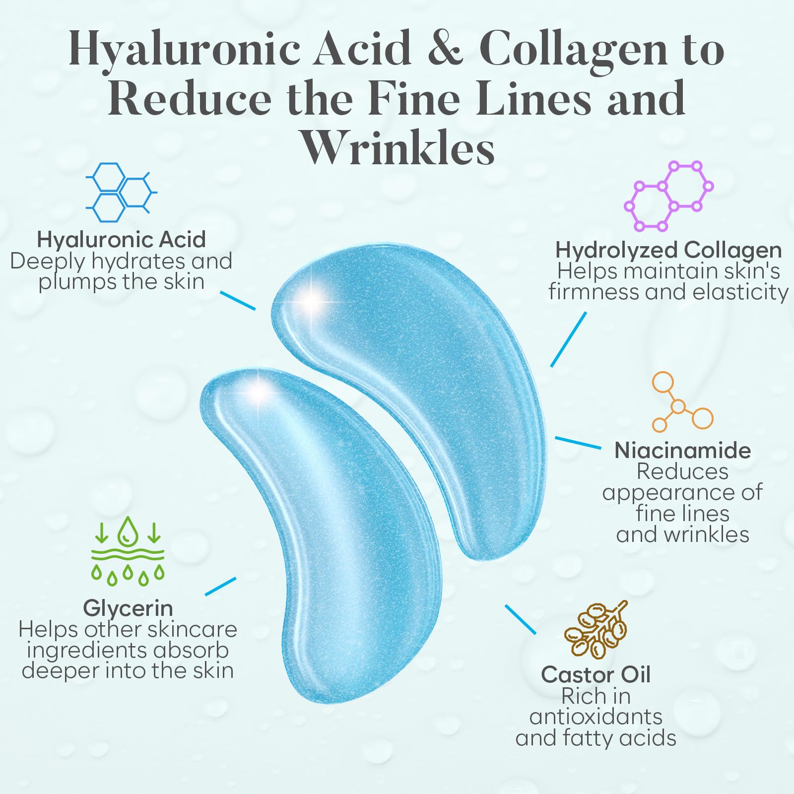 BLOOMORA Hyaluronic Acid Under Eye Patches close-up texture indicating hydration
