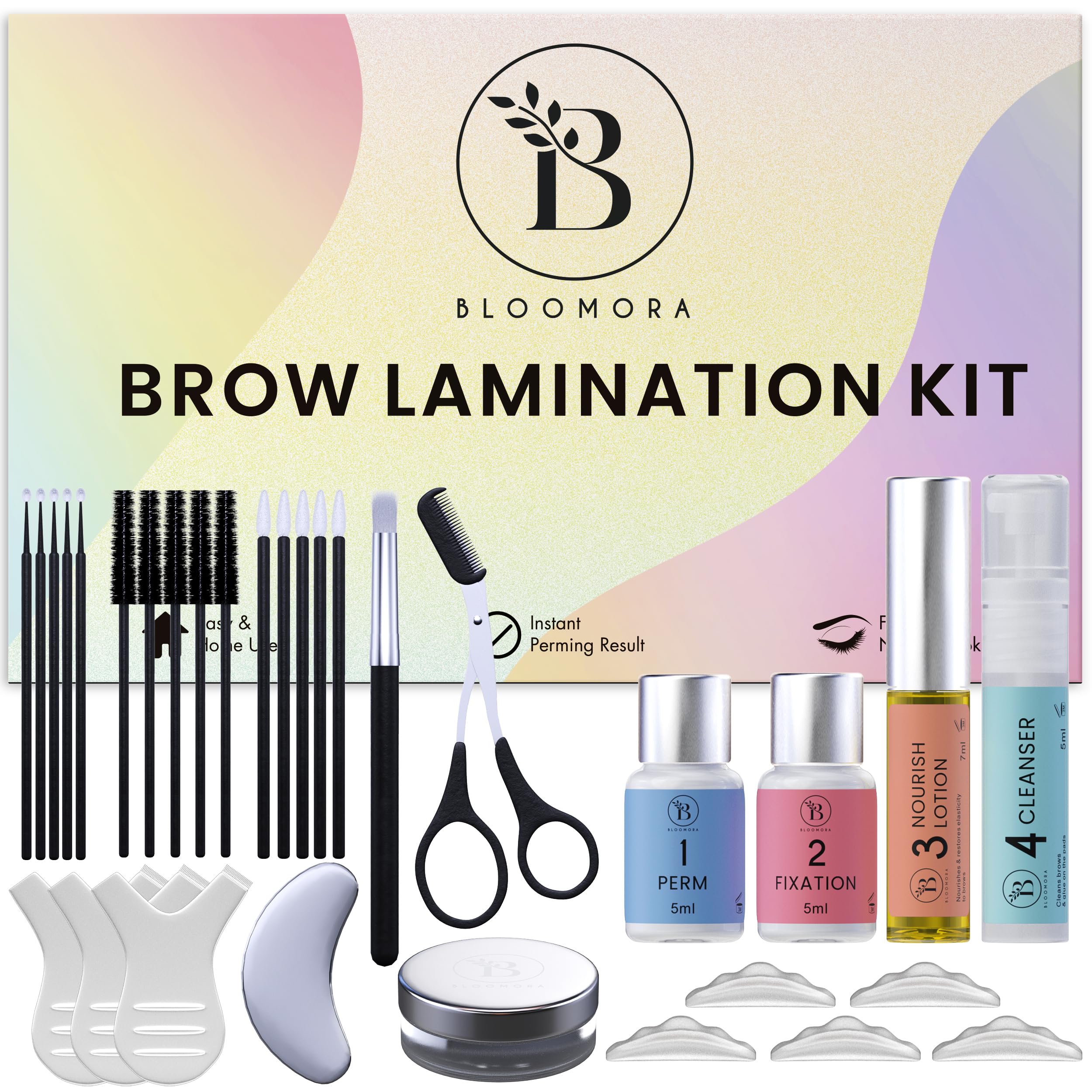 Bloomora Eyebrow Lamination Kit packaging showing complete at-home lift solution for beginners