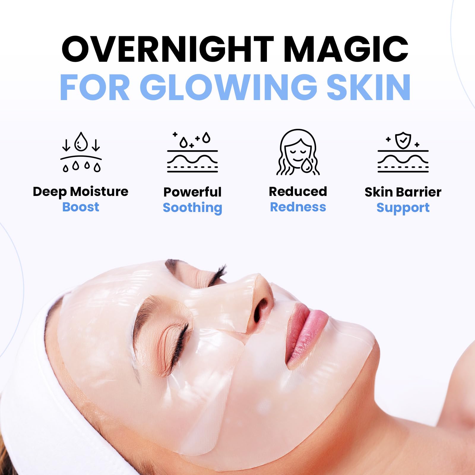 BLOOMORA hyaluronic-acid-collagen mask closeup highlights smooth texture and moisture boost