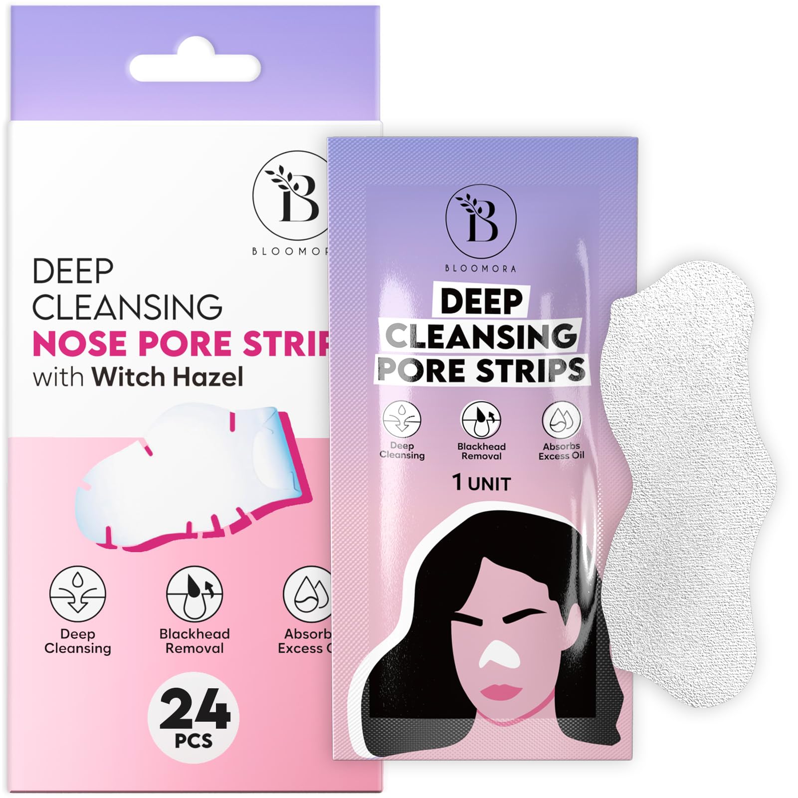 BLOOMORA Nose Strip on nose for deep cleanse and clearer pores.