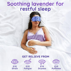 BLOOMORA self-heating eye mask open box showing convenient, cord-free warmth for relaxation.
