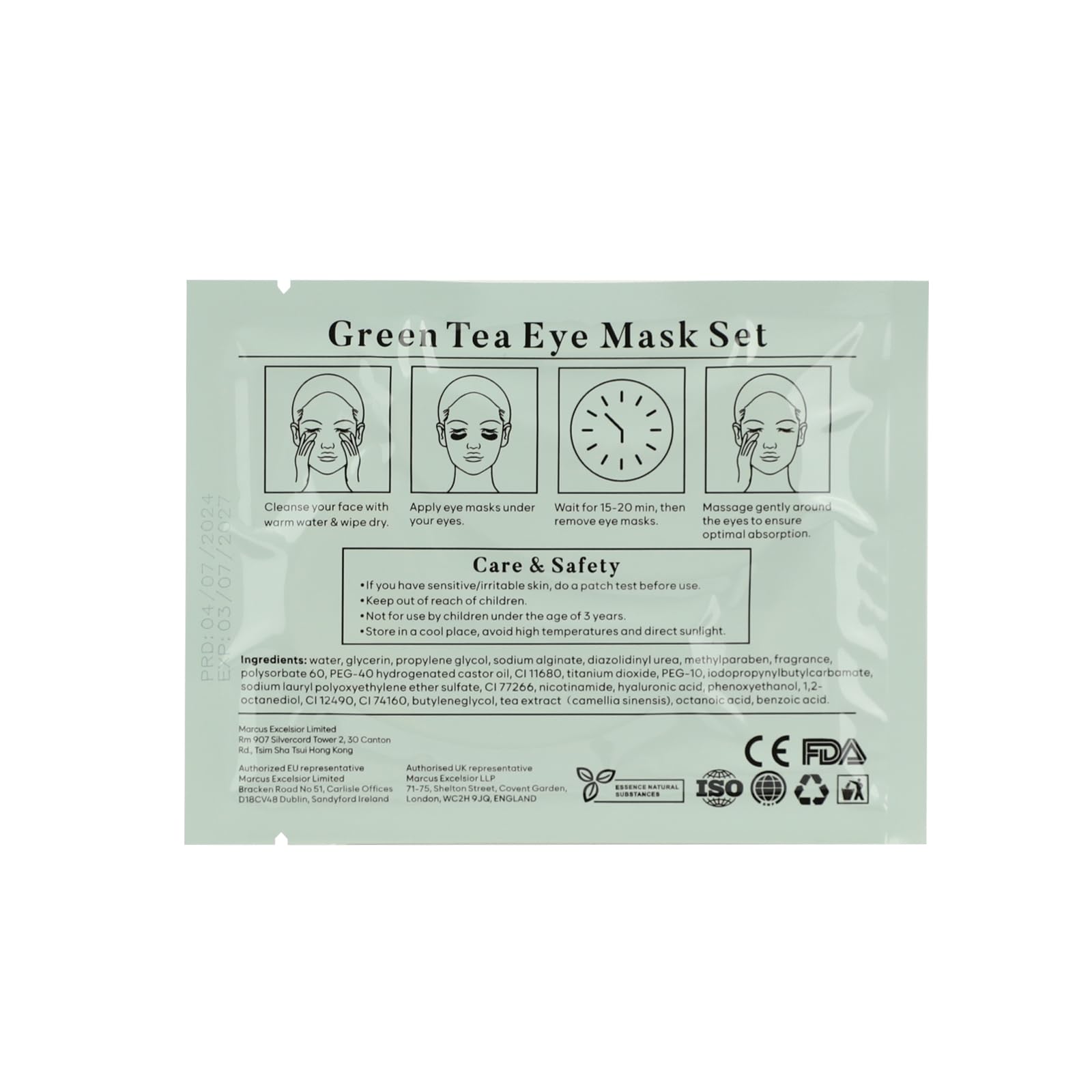 BLOOMORA soothing green tea under-eye patches resting on clean skin