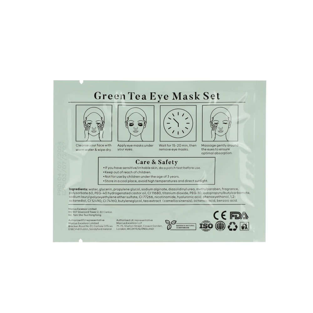 BLOOMORA soothing green tea under-eye patches resting on clean skin