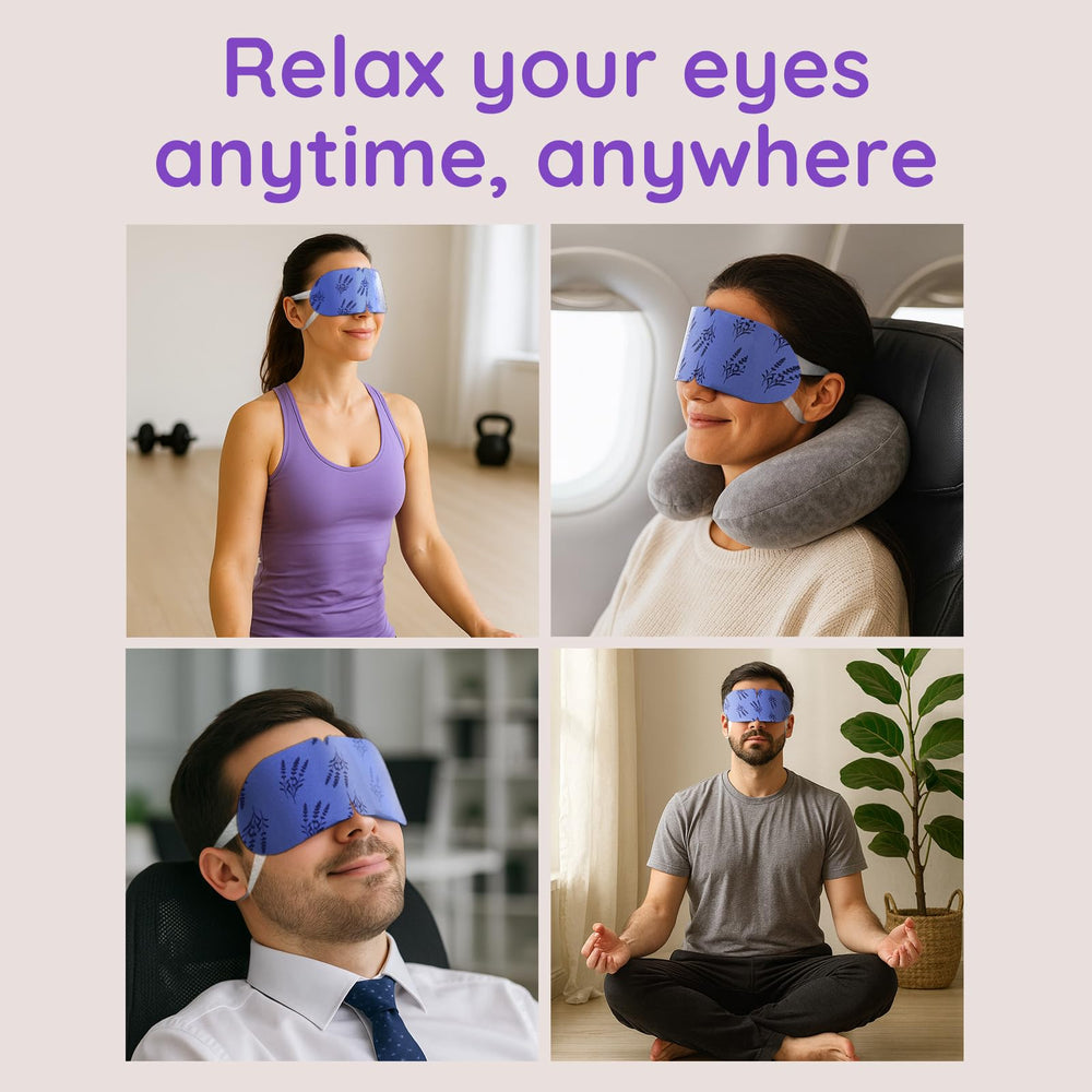 BLOOMORA travel-friendly lavender eye mask fits easily in a bag for trips.