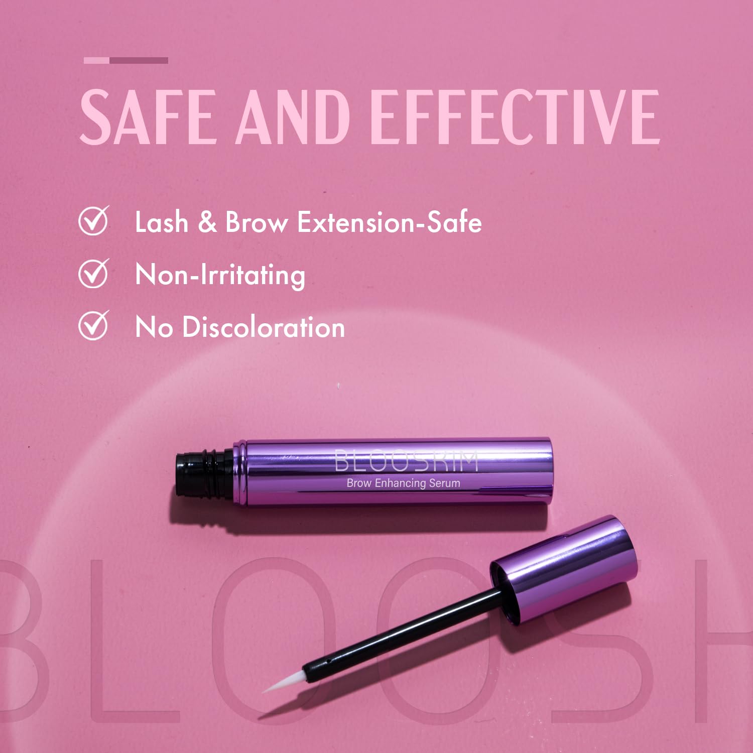 Blooskim ingredients card showing castor oil and peptides for healthier brow hairs