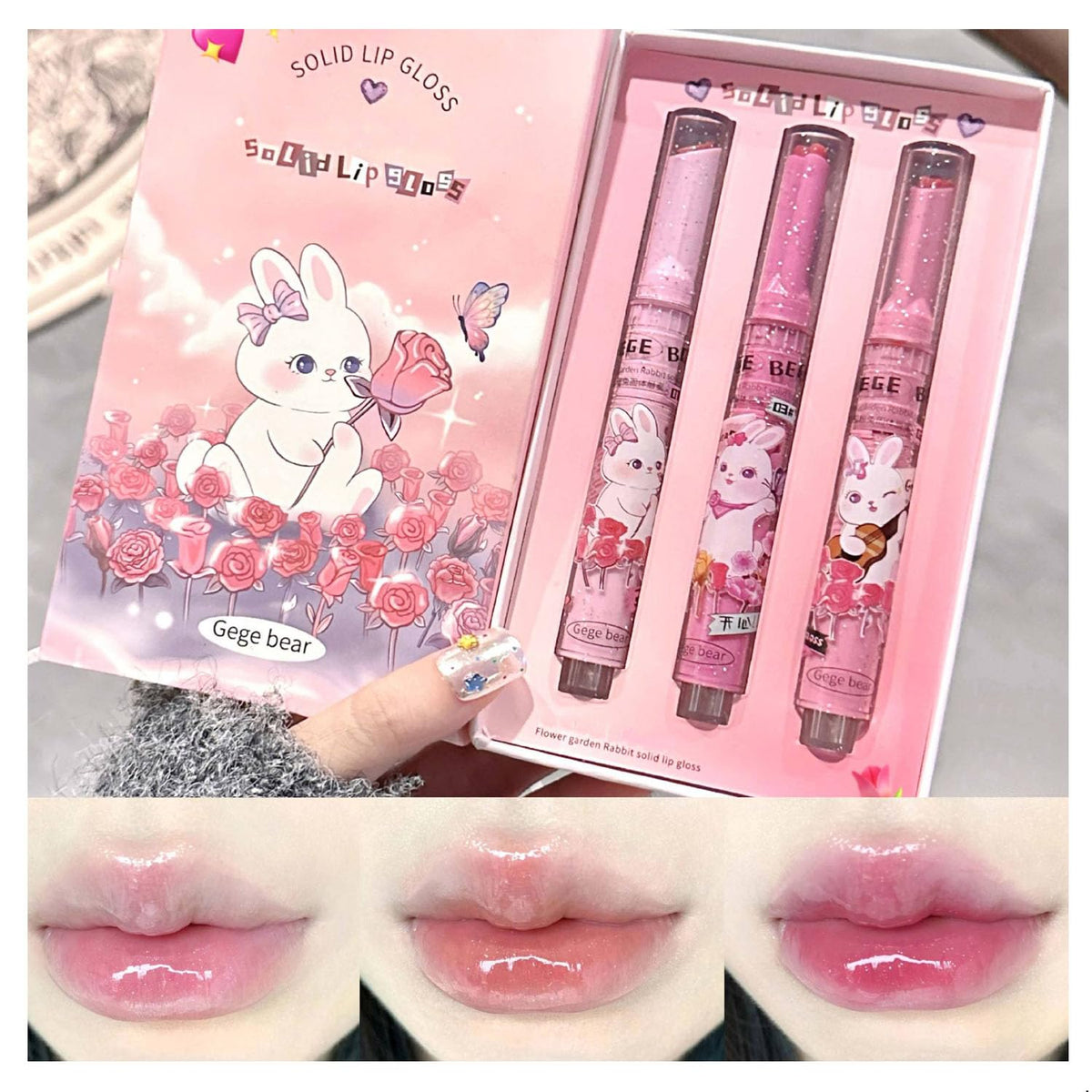 Blopuivo Jelly Lipstick heart-design swatch shows glossy color with long-lasting shine