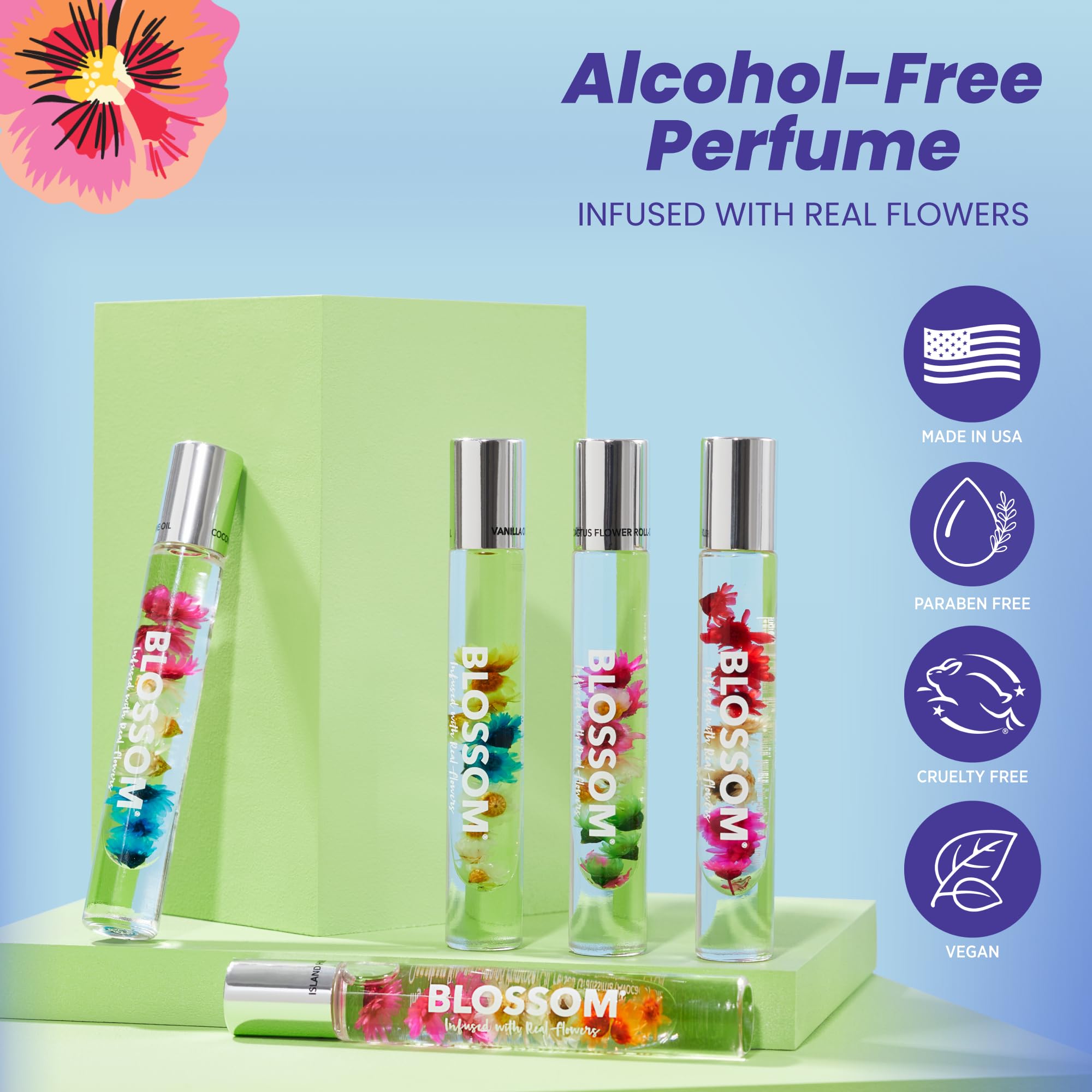 Blossom Island Hibiscus is alcohol-free and skin-friendly
