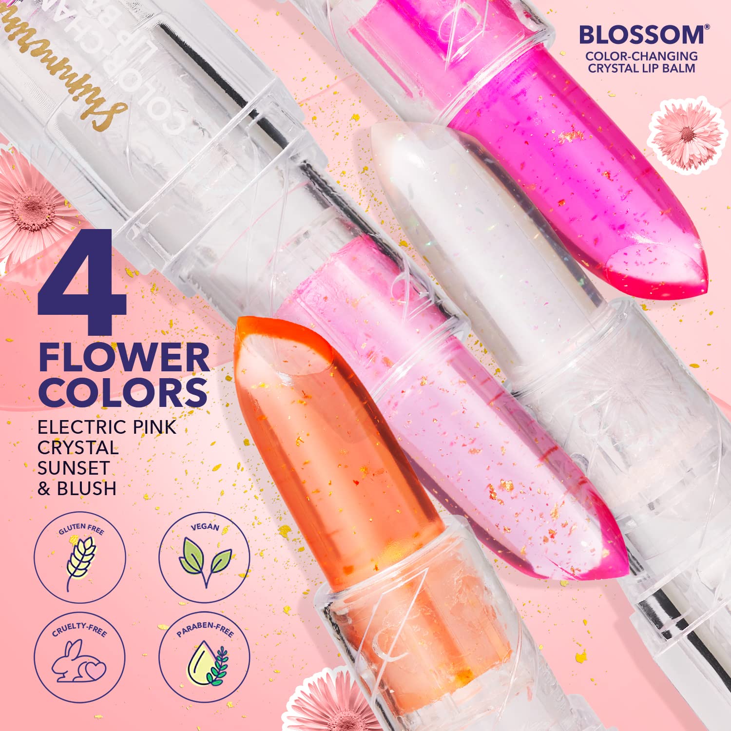 Blossom lip gloss color-changing pink shade adapts to your lips' pH.