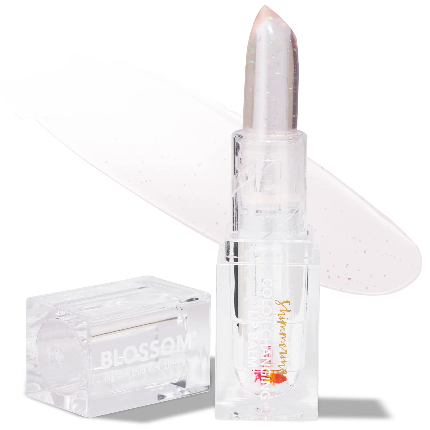 Blossom lip gloss moisturizing pH balm for supple lips with strawberry scent.