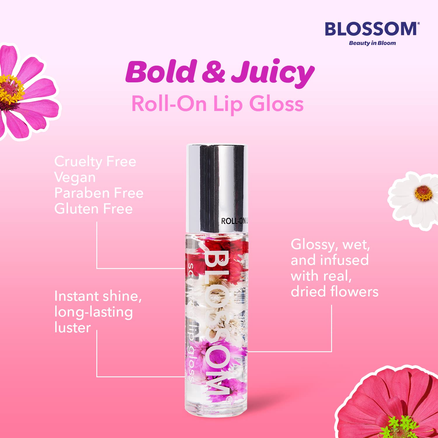 Blossom Lip Gloss tube-side-by-side demonstrates compact, travel-friendly design