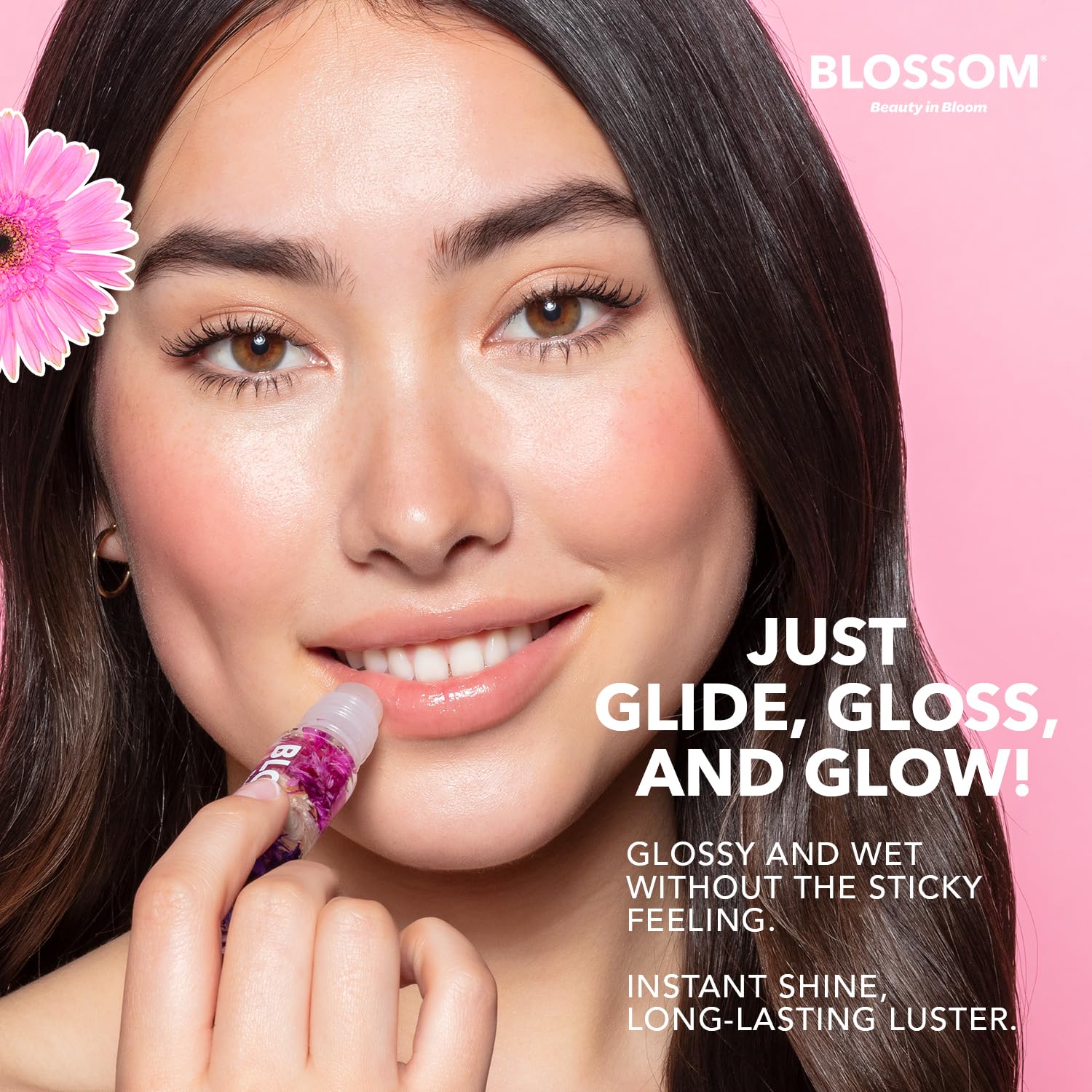 Blossom Roll-On Lip Gloss non-sticky-glide provides comfortable, easy wear