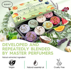 BLRIET in-shower steam release visual shows aroma enveloping you during a refreshing routine.