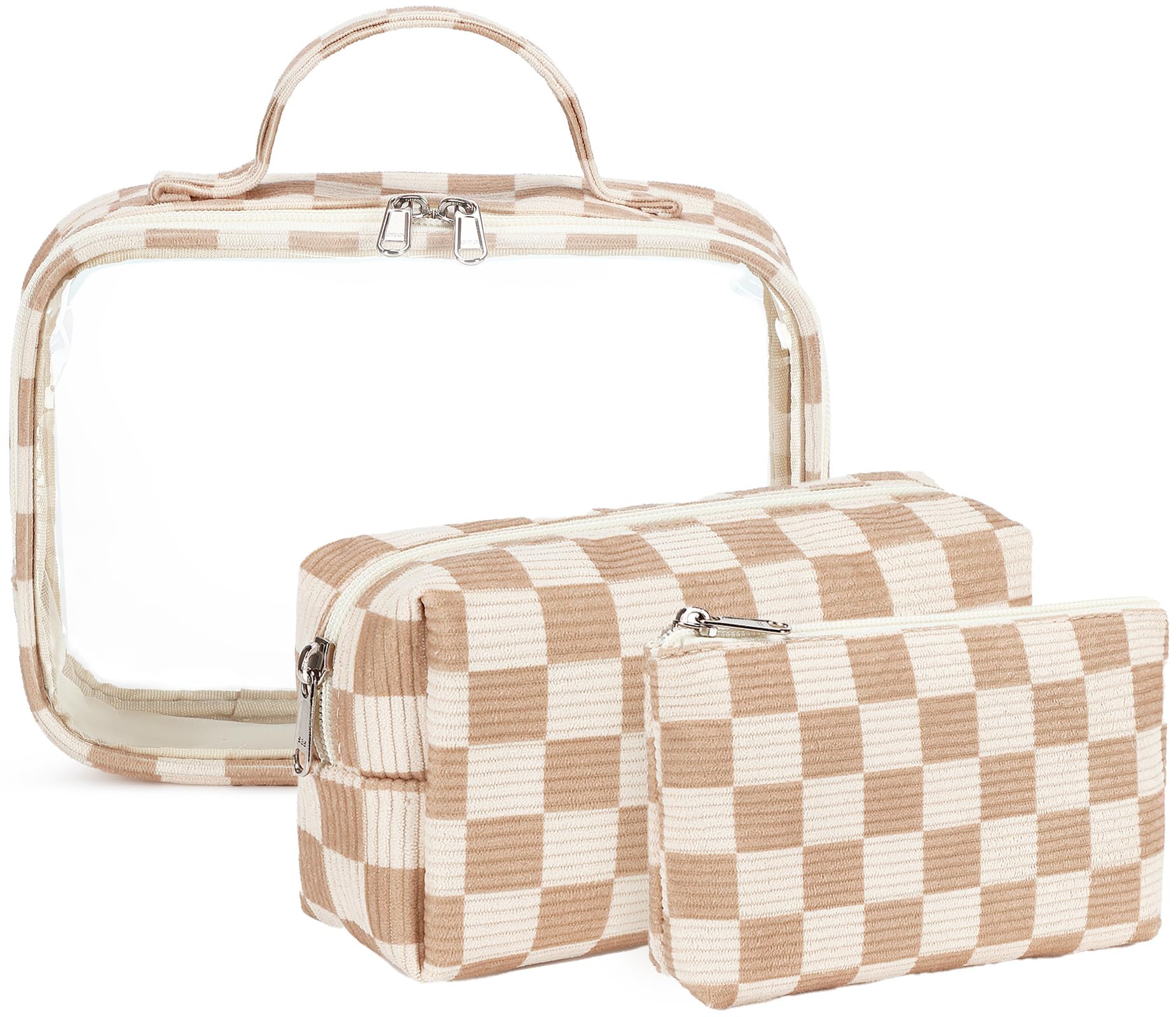 Bluboon corduroy checkered makeup bag large for organized travel.