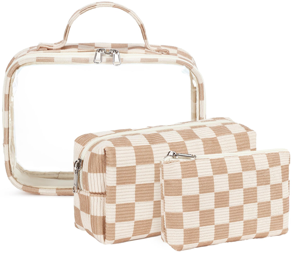 Bluboon corduroy checkered makeup bag large for organized travel.