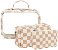 Bluboon corduroy checkered makeup bag large for organized travel.
