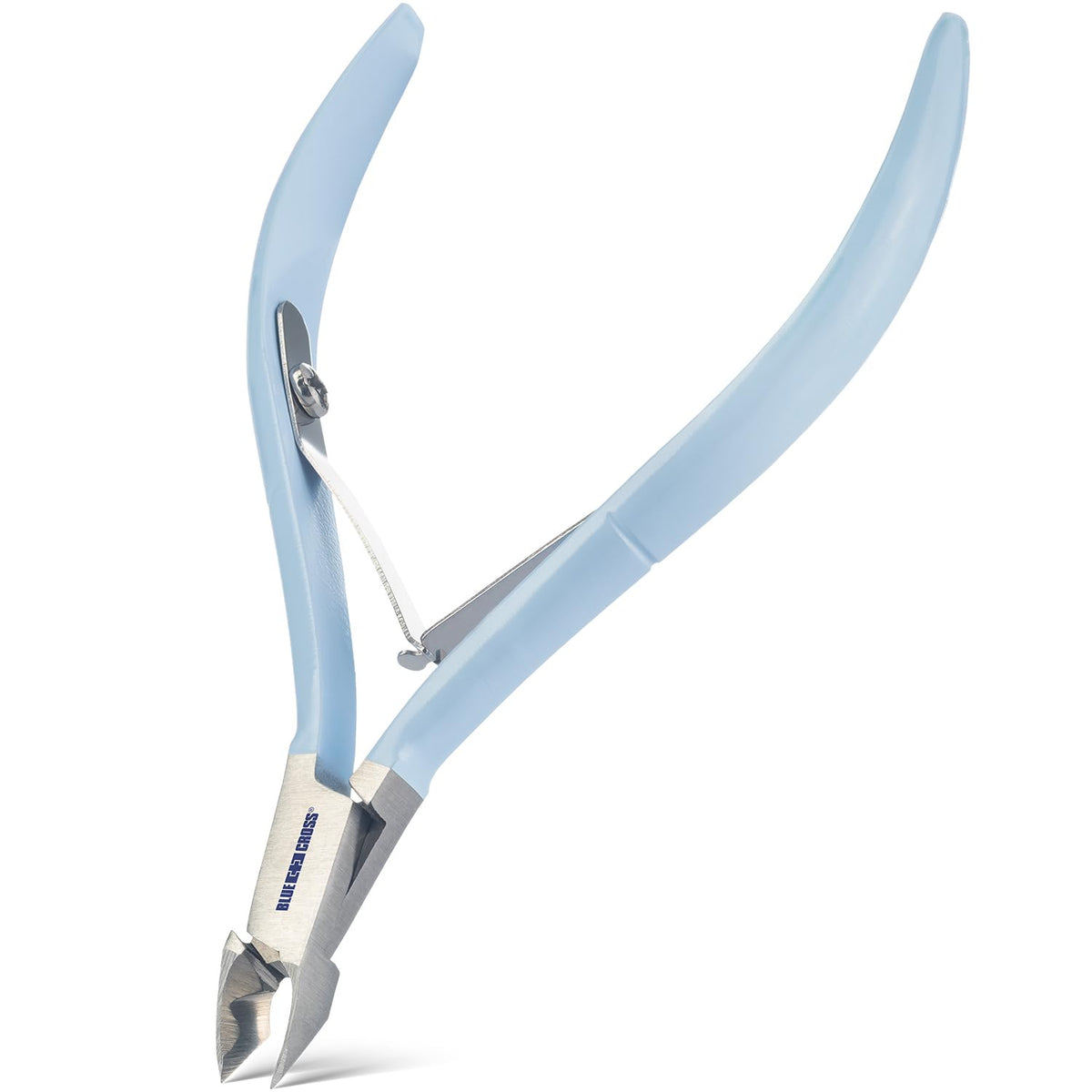 Blue Cross Cuticle Nipper front view shows precise 6mm jaw for clean trims