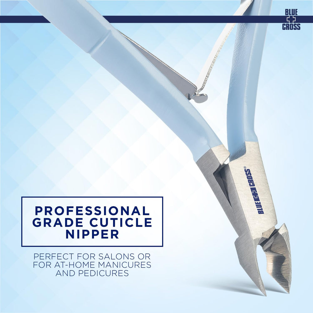Blue Cross Cuticle Nipper in hand demonstrates comfortable grip for control
