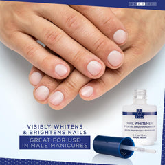 Blue Cross nail bed brightness demo illustrating optical whitening effect.