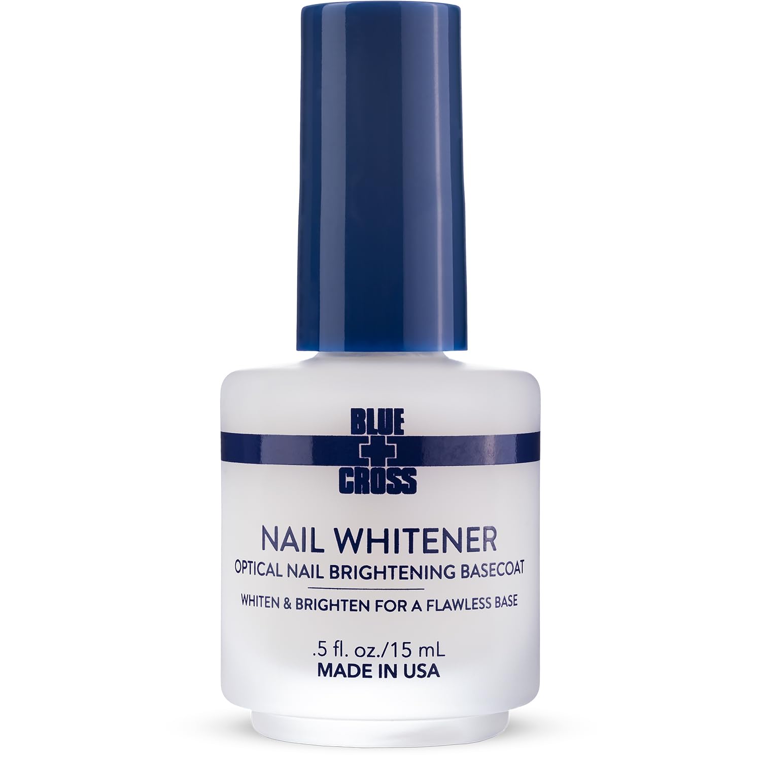 Blue Cross Nail Whitener bottle close-up shows brightening formula for brighter nails.