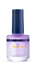 Blue Cross Yello Out bottle pour shows violet basecoat for yellow nail neutralization.