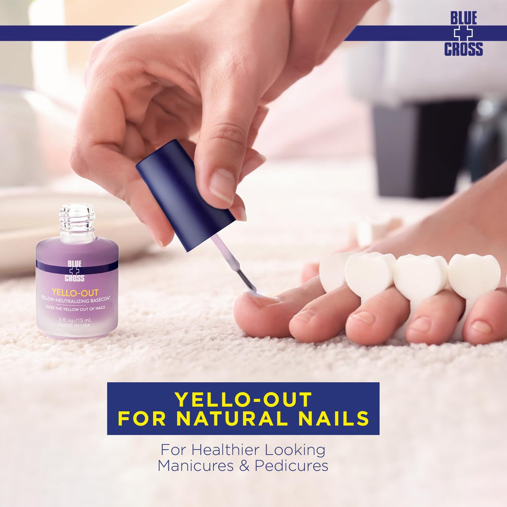 Blue Cross Yello Out ingredient panel close-up, highlighting safer professional nail care.