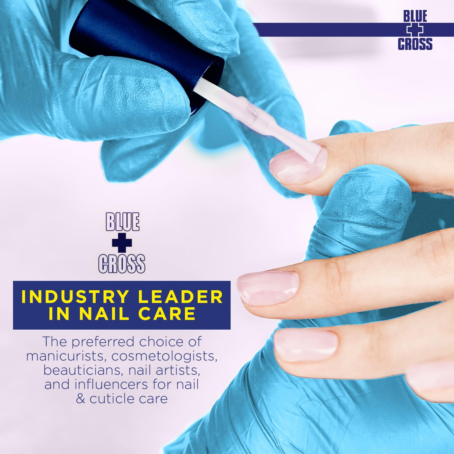 Blue Cross Yello Out packaging highlights USA-made professional nail care.