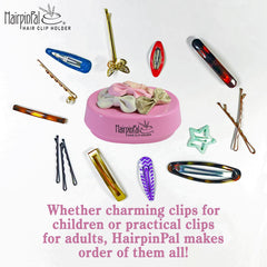 HairpinPal bowl on a desk collecting hair clips and pins for quick cleanup.