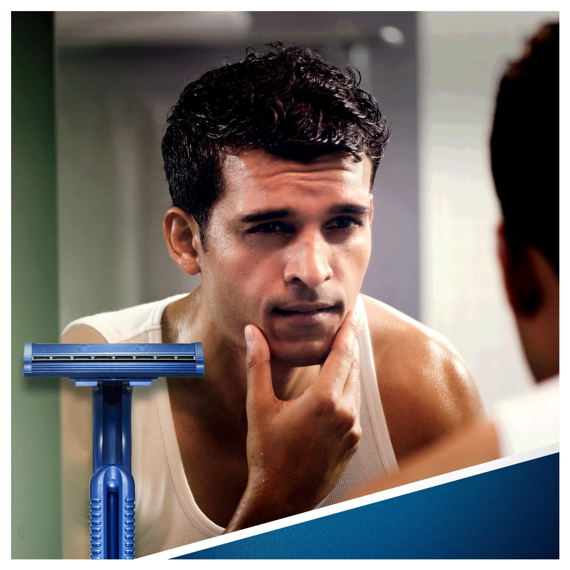 Blue II box-front display conveying value and convenience for everyday grooming