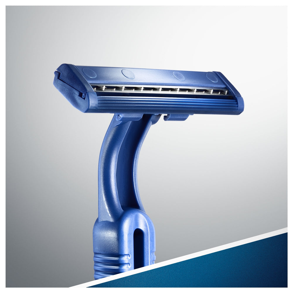 Blue II handle ergonomic design supports smooth, precise shaving