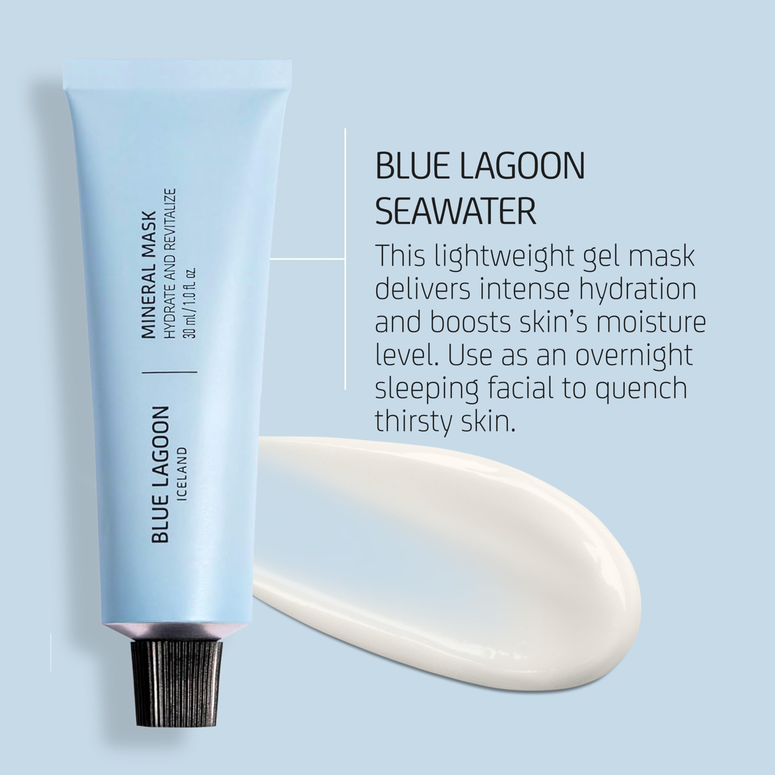 Blue Lagoon cosmos natural badge on bottle indicates vegan, cruelty-free formulation.
