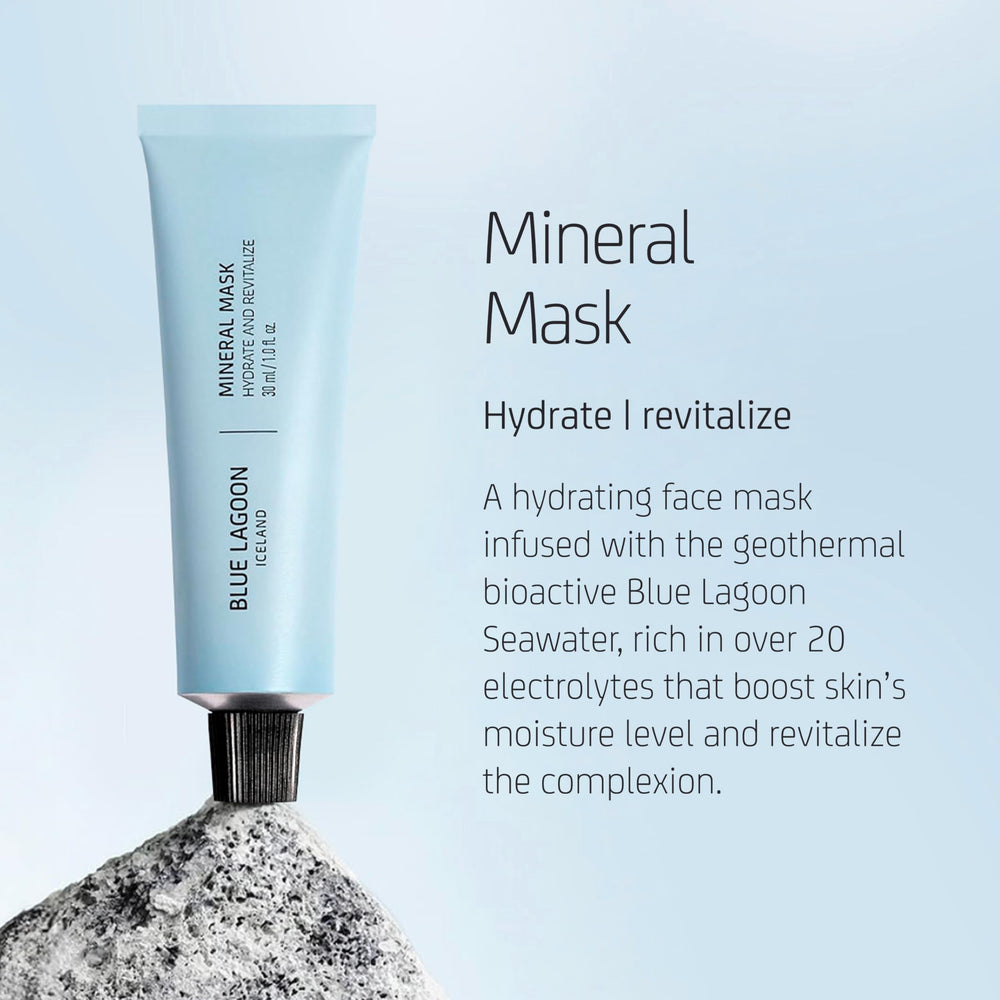 Blue Lagoon product in shower-ready scene suggests easy home spa routine.