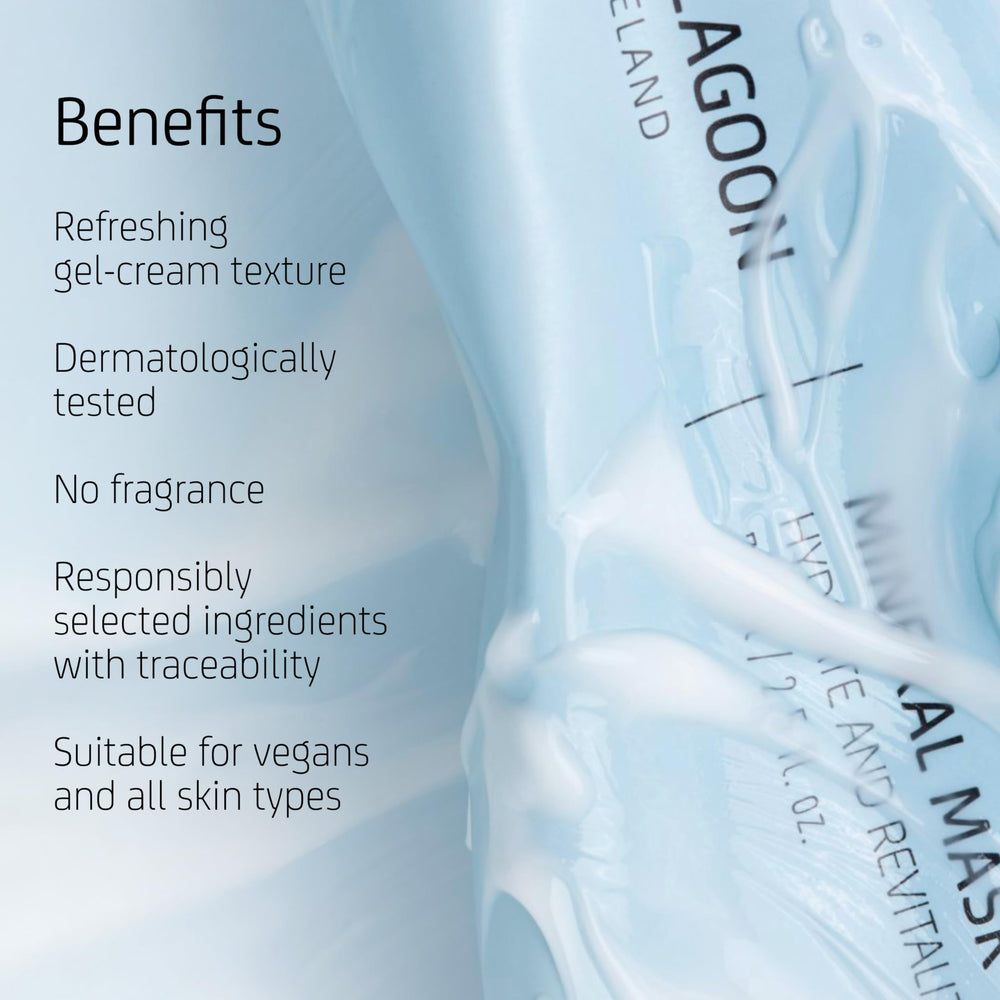 Blue Lagoon silica mud texture demonstrates purifying cleanse and subtle pore-minimizing benefits.