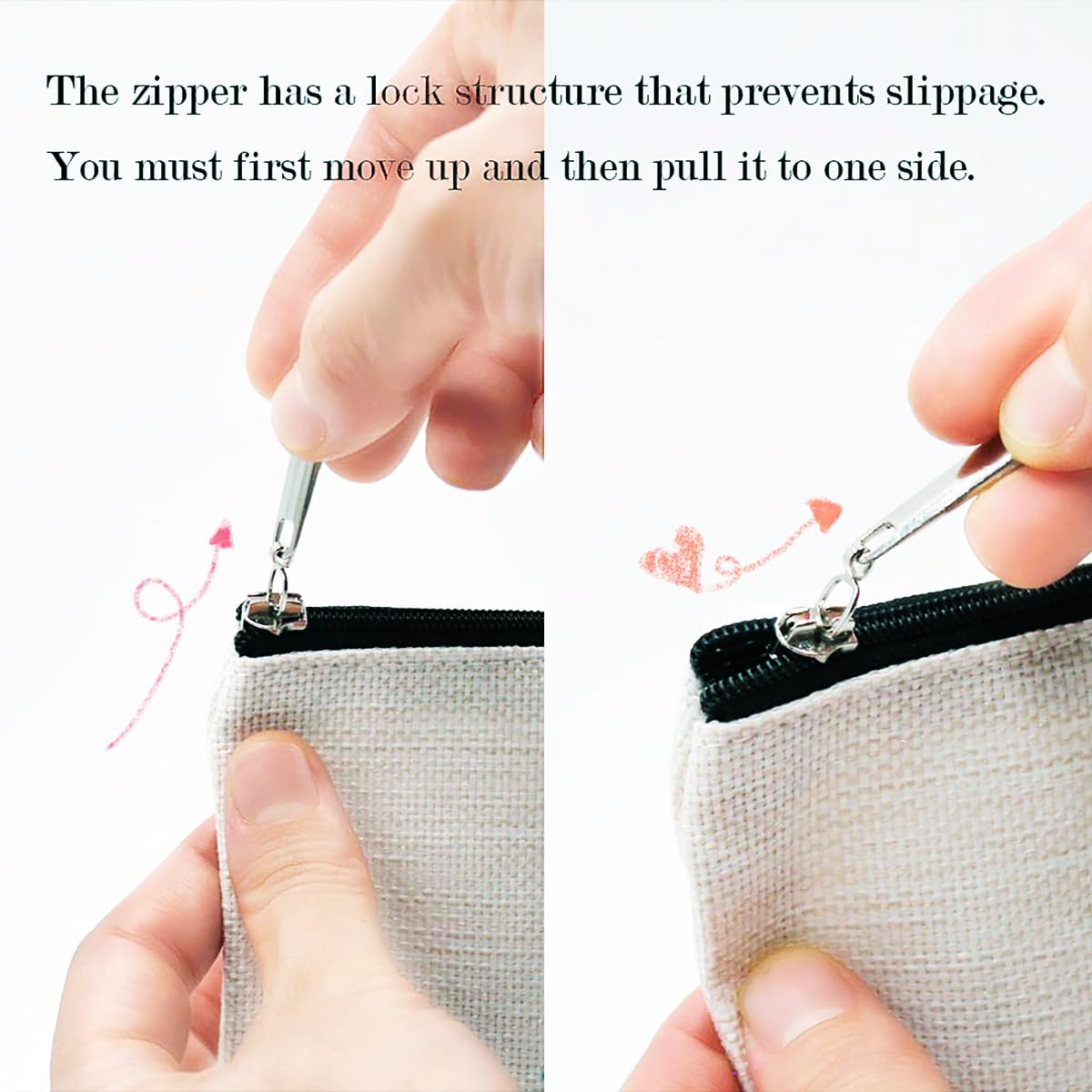 Blue Leaves black-zipper-silver-pull closeup highlights durable zipper for everyday use.