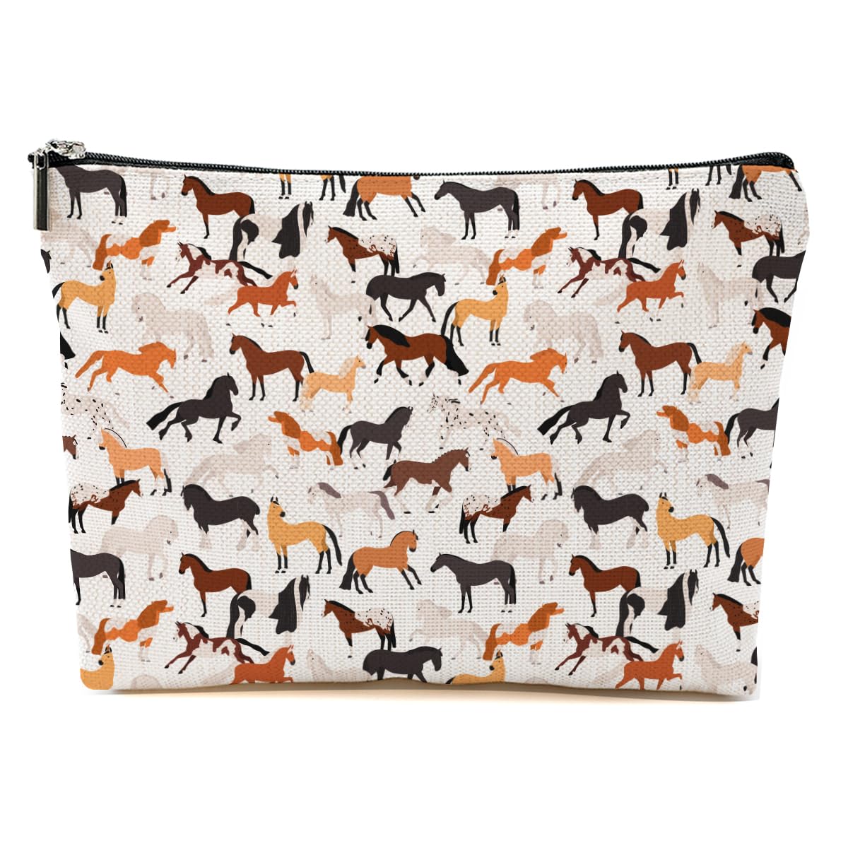 Blue Leaves cute horse makeup bag front view shows a vibrant print for daily travel.