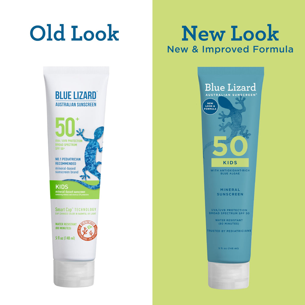 Blue Lizard Kids Mineral SPF 50 smart-cap color-change: reminder to stay sun safe.