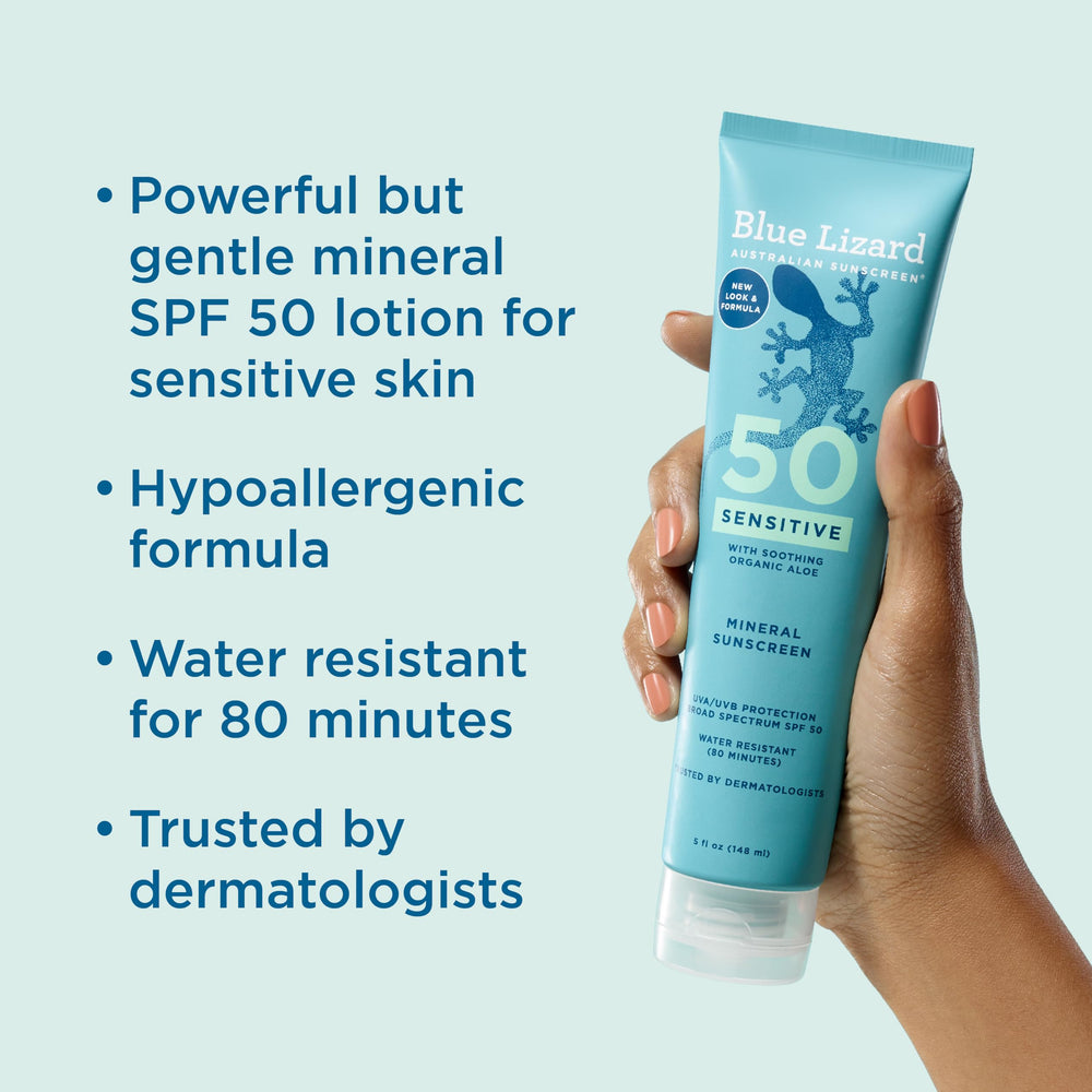 Blue Lizard Sensitive Mineral SPF 50 reef-friendly cap close-up for ocean-safe sunscreen