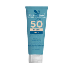 Blue Lizard Sheer Face Mineral Sunscreen Lotion in a stylish bottle.