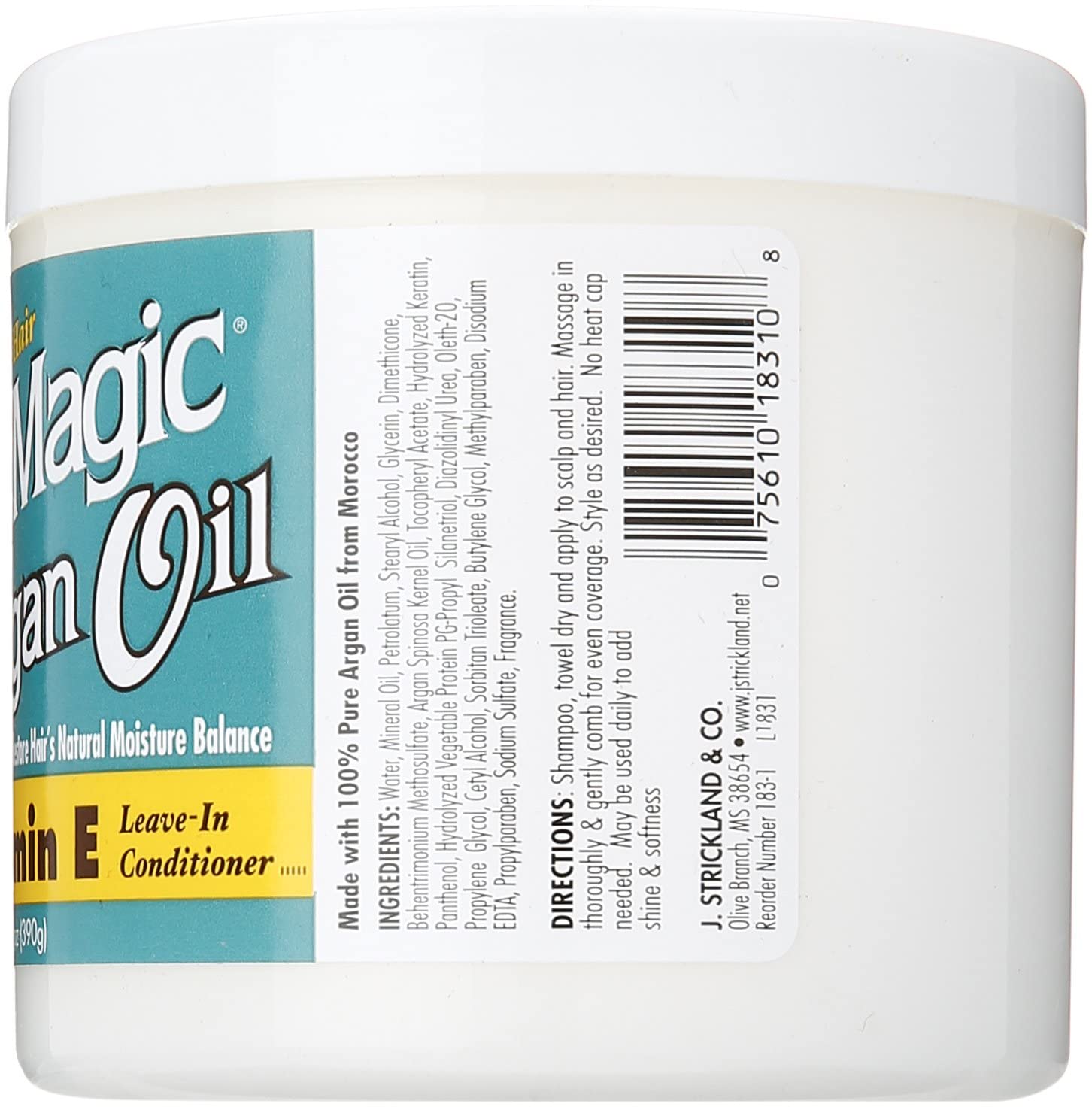 Blue Magic Argan Oil droplets highlight nourishing formula for shine and softness.